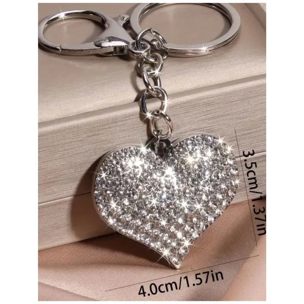 NWT Rhinestone Studded Double-Sided Heart Keychain Purse Backpack Fob